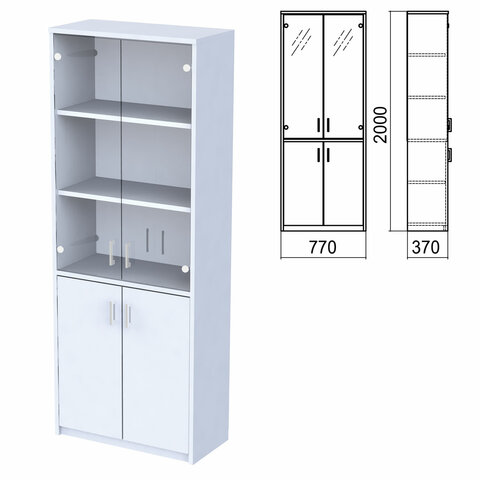 Шкаф закрытый со стеклом "Арго", 770х370х2000 мм, серый (КОМПЛЕКТ)