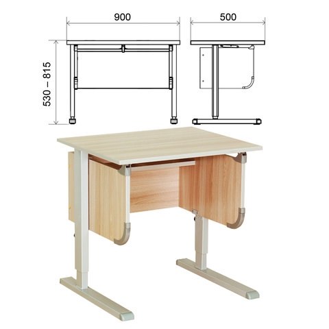 Стол-парта регулируемый "ДЭМИ" СУТ.28, 900х530х530-815 мм, серый/ясень (КОМПЛЕКТ)