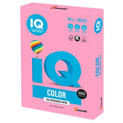 Бумага цветная IQ color БОЛЬШОЙ ФОРМАТ (297х420 мм), А3, 80 г/м2, 500 л., пастель, розовая, PI25