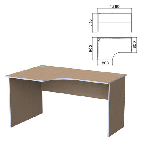 Стол письменный эргономичный "Бюджет", 1360х900х740 мм, левый, орех онтарио, 402662-160